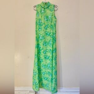 Vintage 1960s Floral Green Maxi Dress